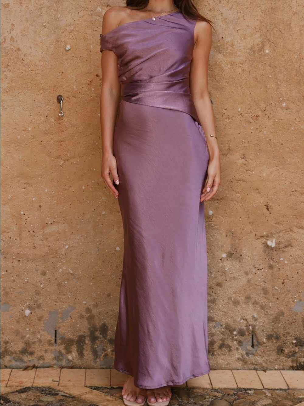 One-Shoulder Satin Maxi Dress in Lilac